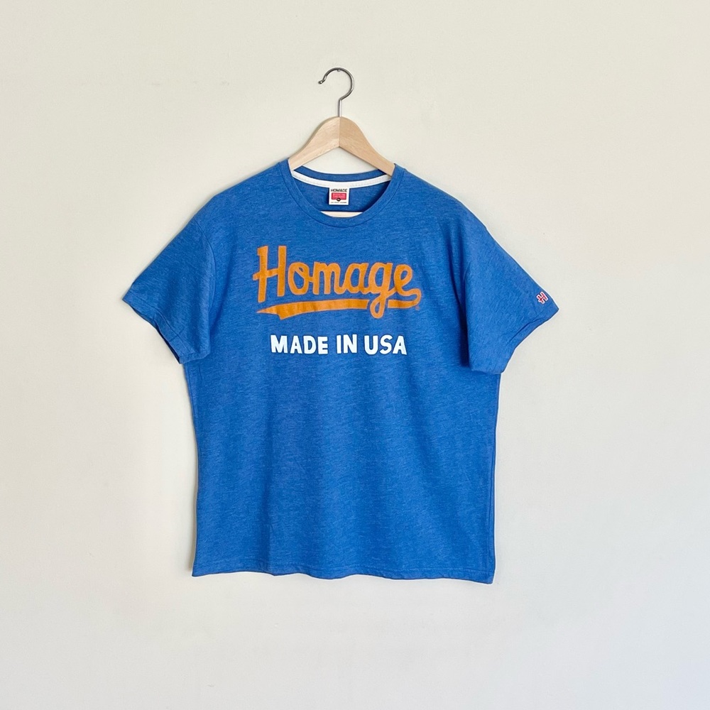 Homage “Made In USA” Graphic Logo Blue Orange T Shirt Adult size XL